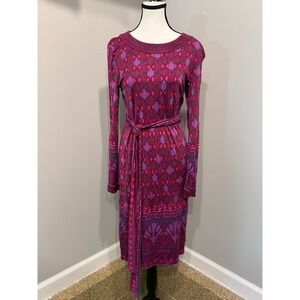 Tory Burch Size M 100% Silk Geometric Tile Print Belted Jersey Dress